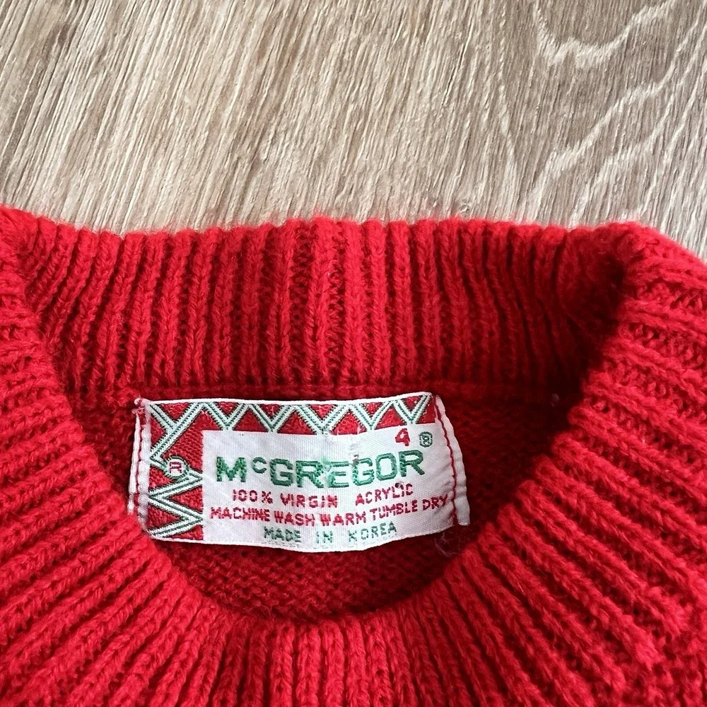 Vintage McGregor Red Reindeer 70s Christmas Sweater Boys Sz 4‎ Holiday